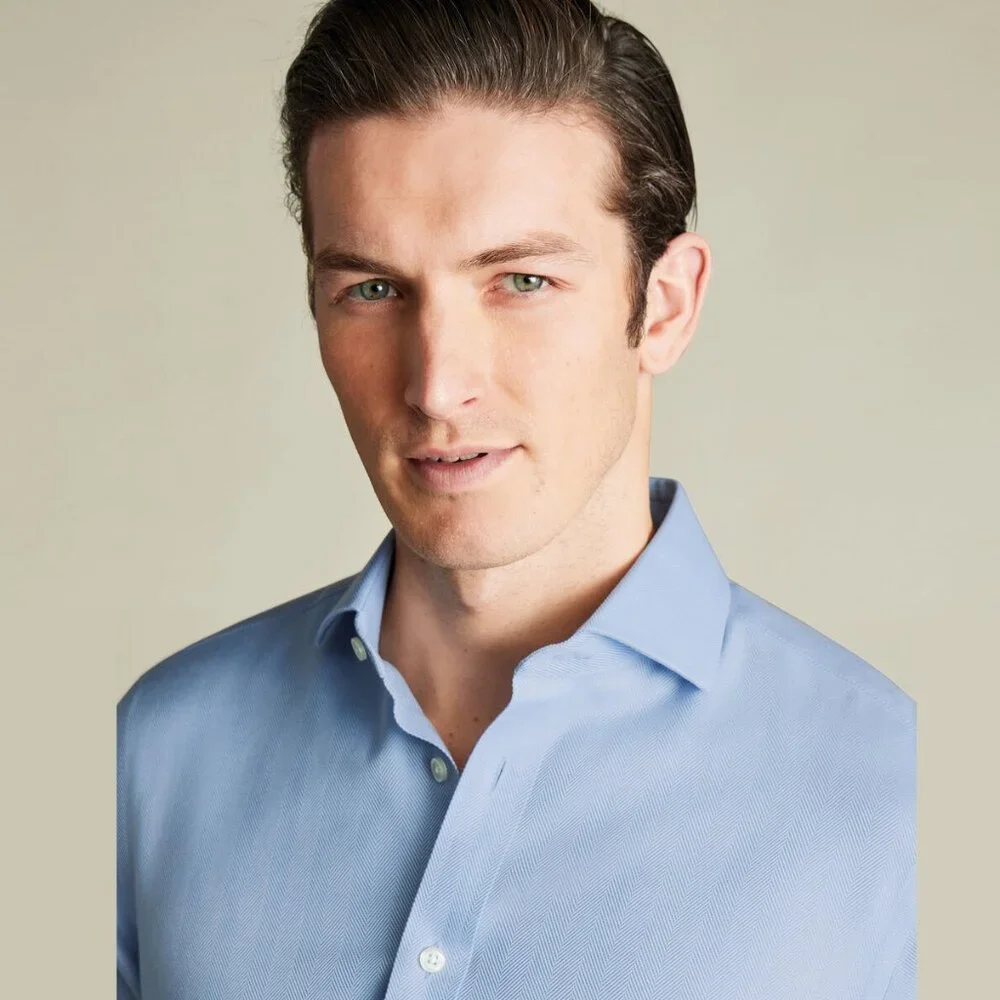 Charles Tyrwhitt ESF Cutaway Collar Non-Iron Herringbone Shirt NWT - Picture 2 of 12